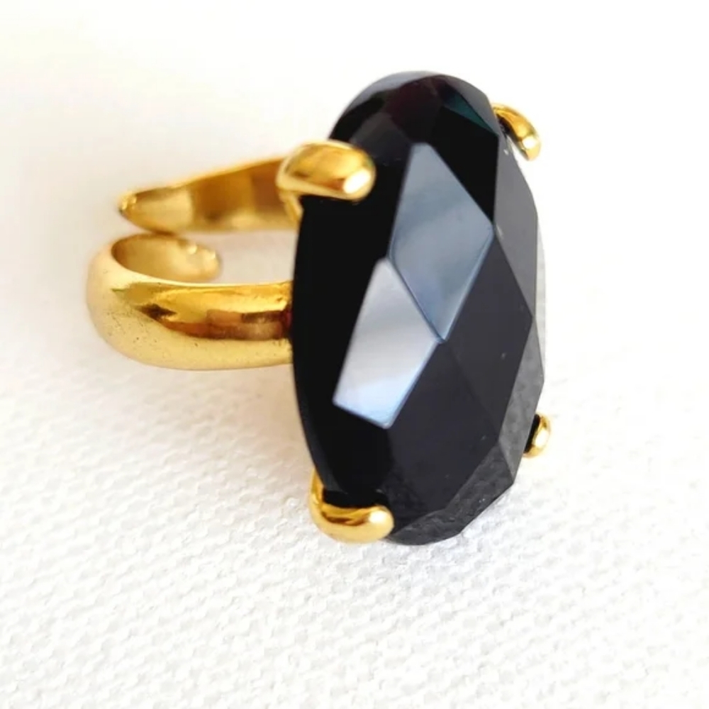 PILGRIM - Black Onyx On Brass Adjustable Cocktail Ring. NWT Never Worn